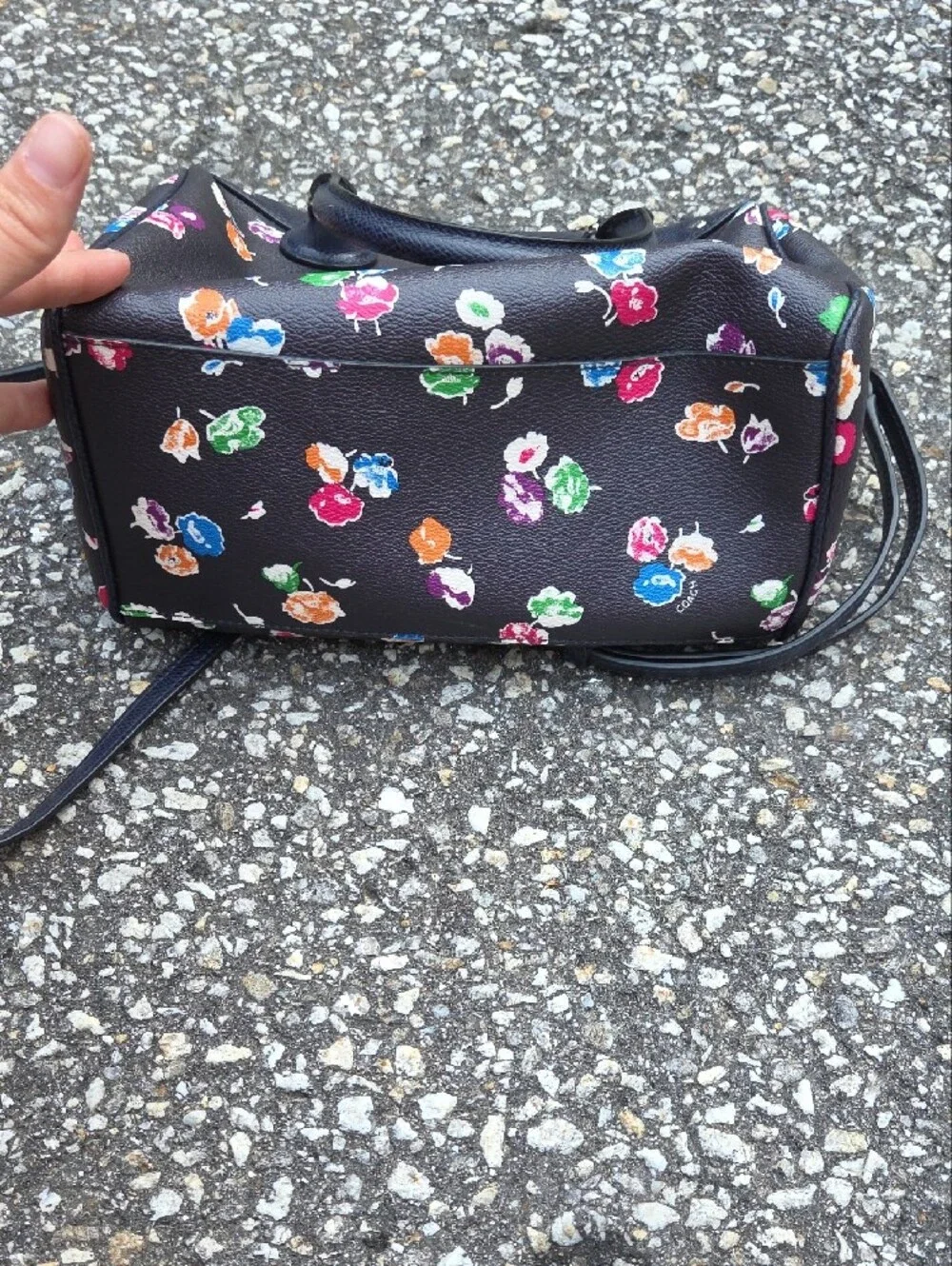 Coach Black Leather Floral Satchel with Multicolor Flowers